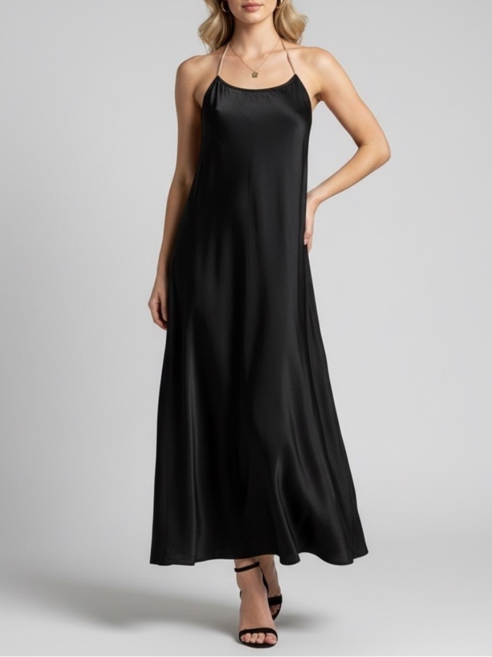NEW Weekend Stories SILK dress Black XXSMALL halter Midi $278